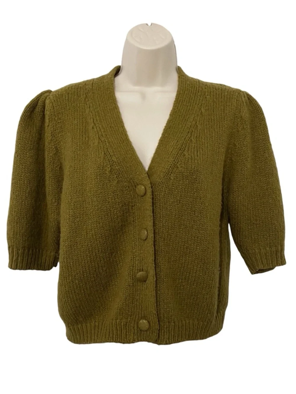 Kourt Mohair Puff Sleeve Cropped Cardigan Olive Green Size Medium Soft Girl